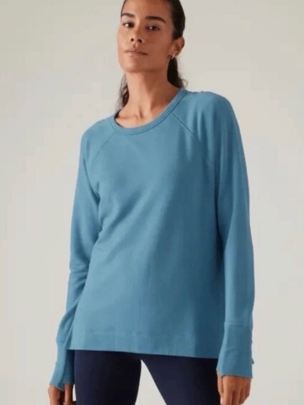 Athleta Sky Blue Long Sleeve Scoop Crew Sweater